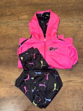 Puma Girls 4T Pink Hoodie & Logo Leggings Set Matching Outfit